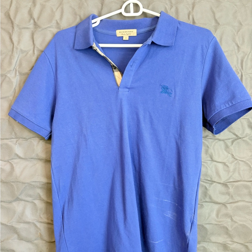 Burberry Men's Blue Polo with Subtle Embroidered Logo